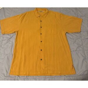 Tommy Bahama Mens Orange Yellow 100% Silk Pineapple Embroidered Camp Shirt L